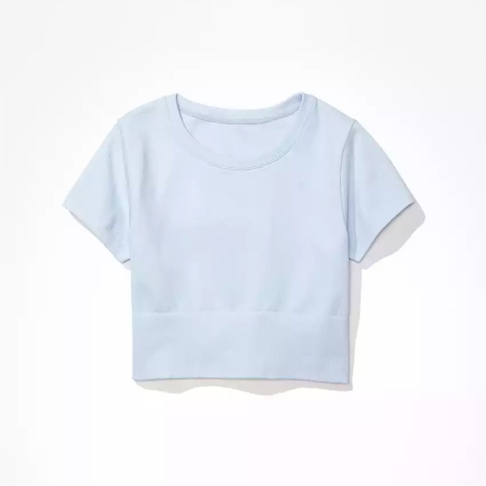Aerie OFFLINE By Aerie Sidewalk Seamless Cropped T-Shirt- light blue size S